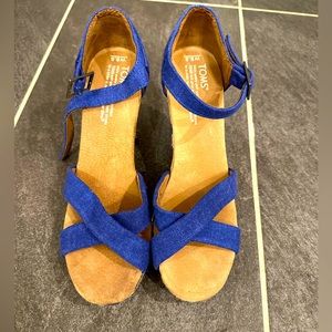 TOMS Espadrille Strappy Wedges Blue Mixed Rope Size 8.5